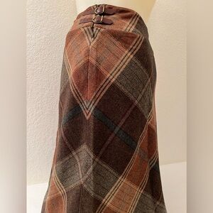 Ralph Lauren Wool A-Line Brown Plaid Skirt 10 Midi Below Knee 35-1/2 inch Length